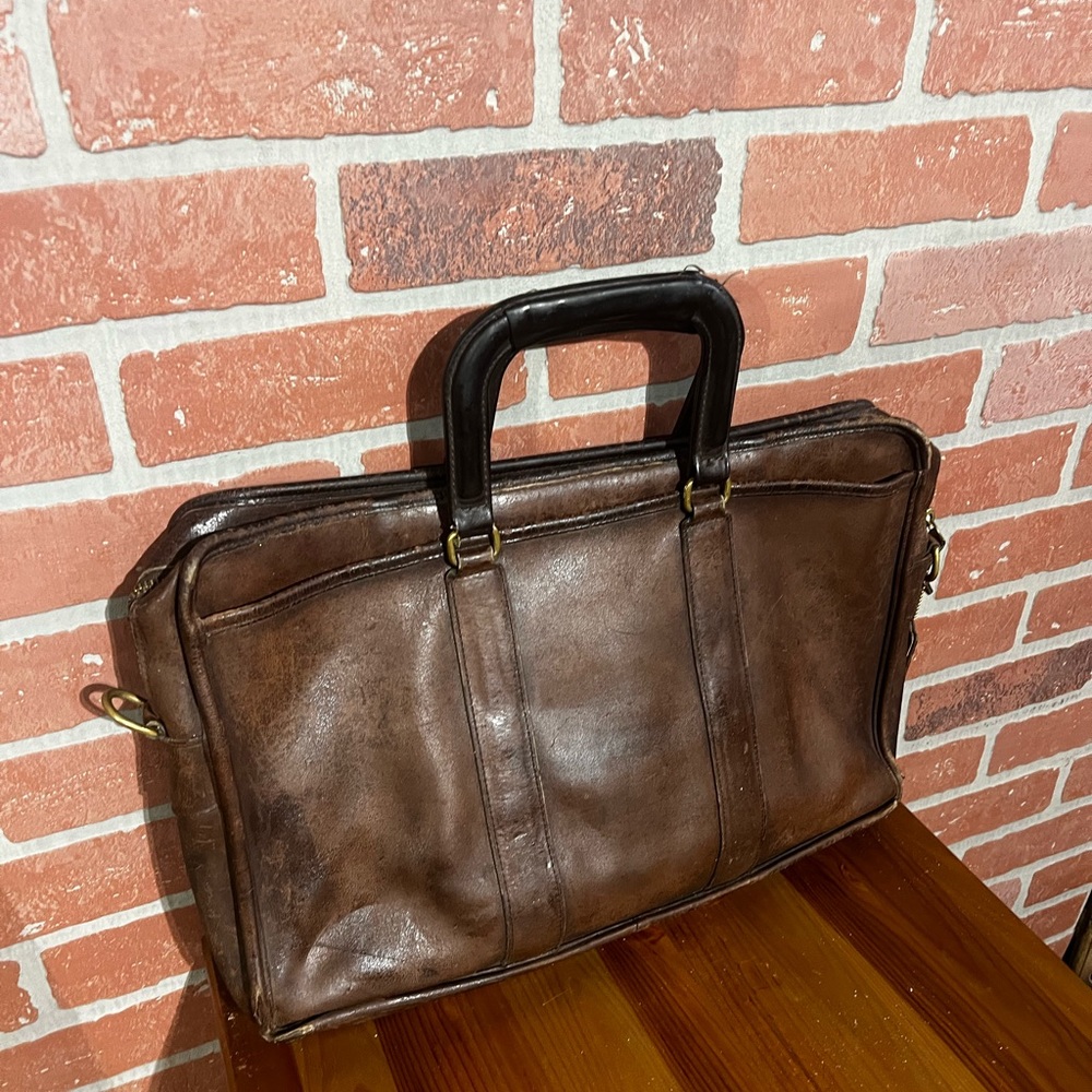 Coach Brown Leather #5296 Briefcase Messenger Bag Laptop Carry Case FAIR - Picture 2 of 12
